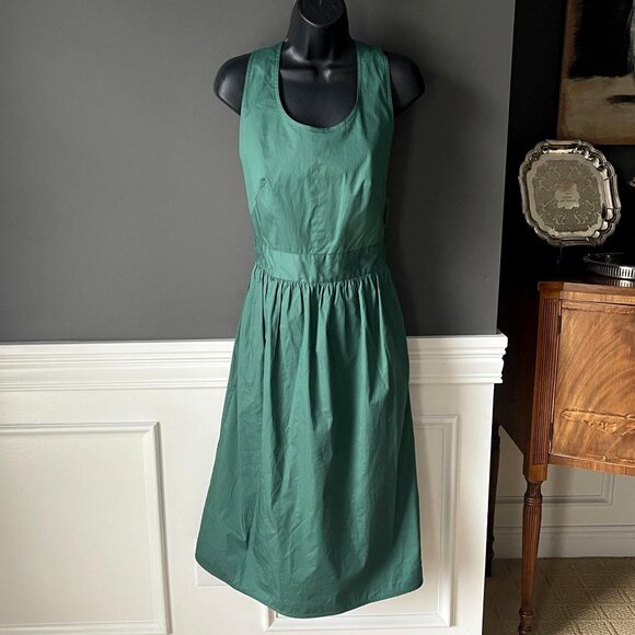 Everlane Emerald Green Clean Cotton Cross-Back Apron Midi Dress Size 2 - Picture 2 of 7